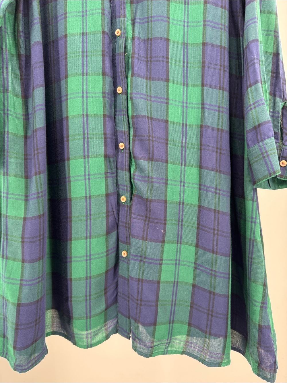 Woman’s Old Navy green and blue plaid mini shirt swing dress XL lightweight - Picture 9 of 11
